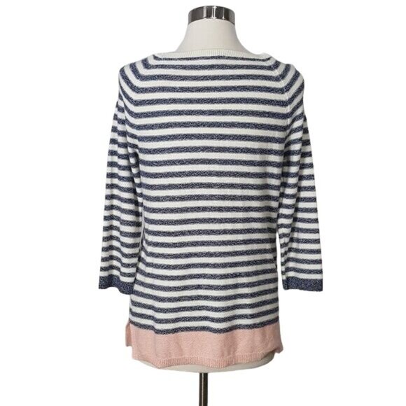 Talbots Striped Womens Sweater Medium Cotton/Viscose/Linen Blend White & Blue - Picture 2 of 7